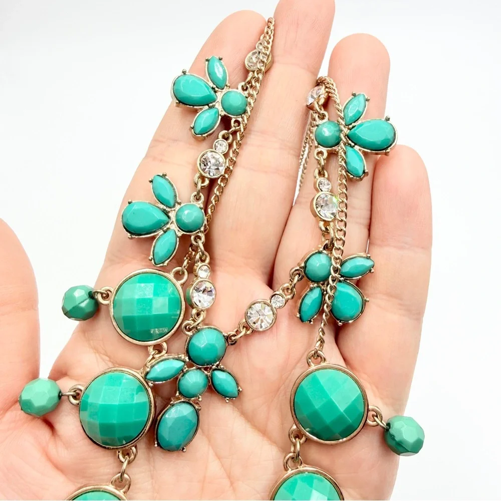 Vintage Turquoise Statement Necklace Gold Tone Layered Bib Necklace - Picture 8 of 10